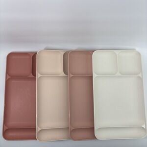 Lot of 4 Tupperware Divided Picnic Trays Plates Lunch Cafeteria Blush Pink #1535